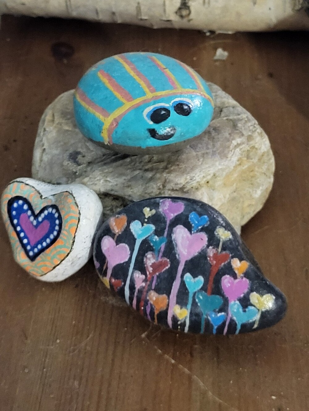 Hand-Painted Decorative River Rock Set - Blue, Black, White Accent